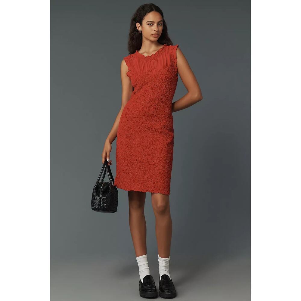 Anthropologie NWT Pink Ruffle Trim Textured Sleeveless Mini Dress Size Medium